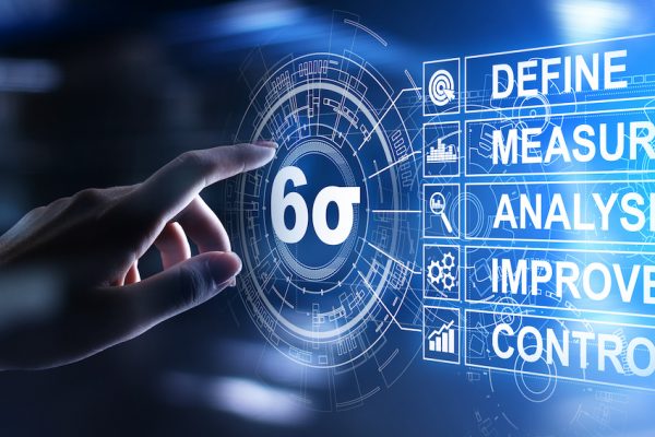 Six Sigma, Lean manufacturing, quality control and industrial process improving concept. Six Sigma, Lean manufacturing, quality control and industrial process improving concept