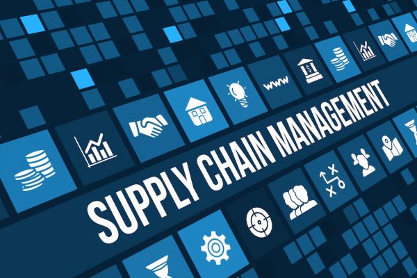 Supply chain management concept image with business icons and copyspace. Supply chain management concept image with business icons and copyspace.